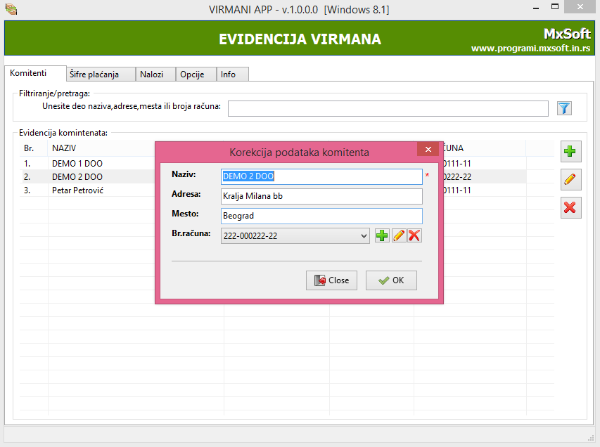 Komitenti u programu za virmane